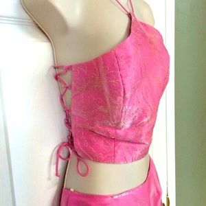 Formal Dance PROM 2pc Pink Halter Crop Top Skirt